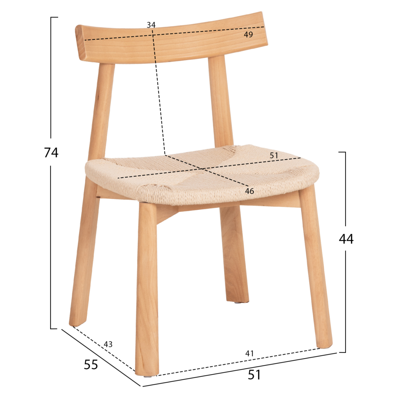 DINING CHAIR OSORIO HM18335.01 RUBBERWOOD and ROPE IN NATURAL (BEECH) COLOR 51x55x74Hcm. [2]