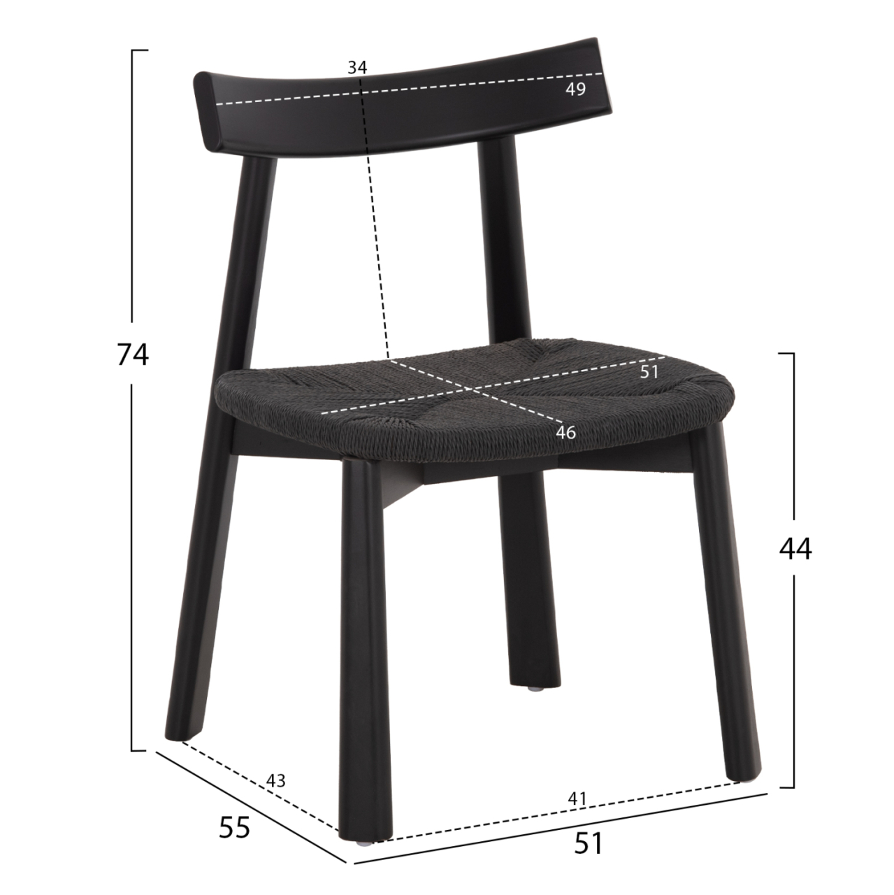 DINING CHAIR OSORIO HM18335.02 RUBBERWOOD and ROPE IN BLACK 51x55x74Hcm. [2]