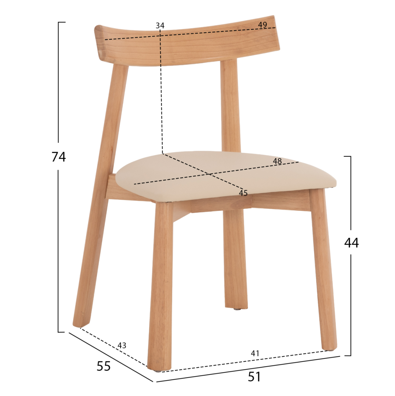 DINING CHAIR OSORIO HM18335.11 RUBBERWOOD IN NATURAL-ECRU PU 51x55x74Hcm. [2]
