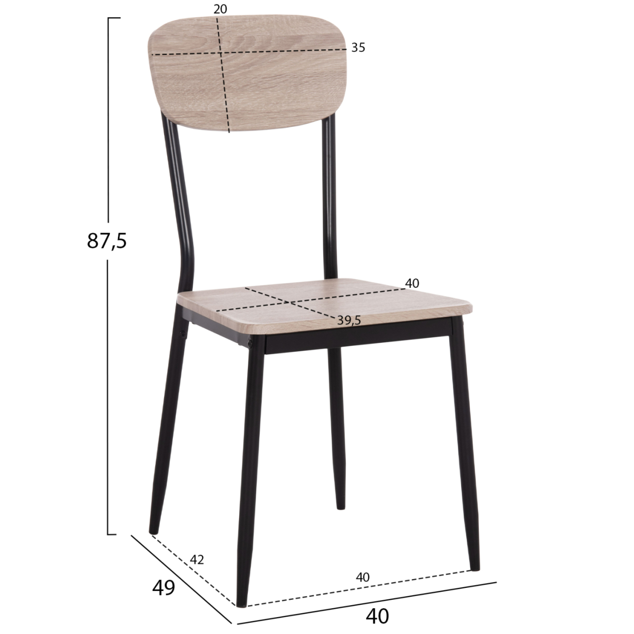 Dining chair PAGET HM8373.01 sonama with black legs 40x49x87.5H cm [2]