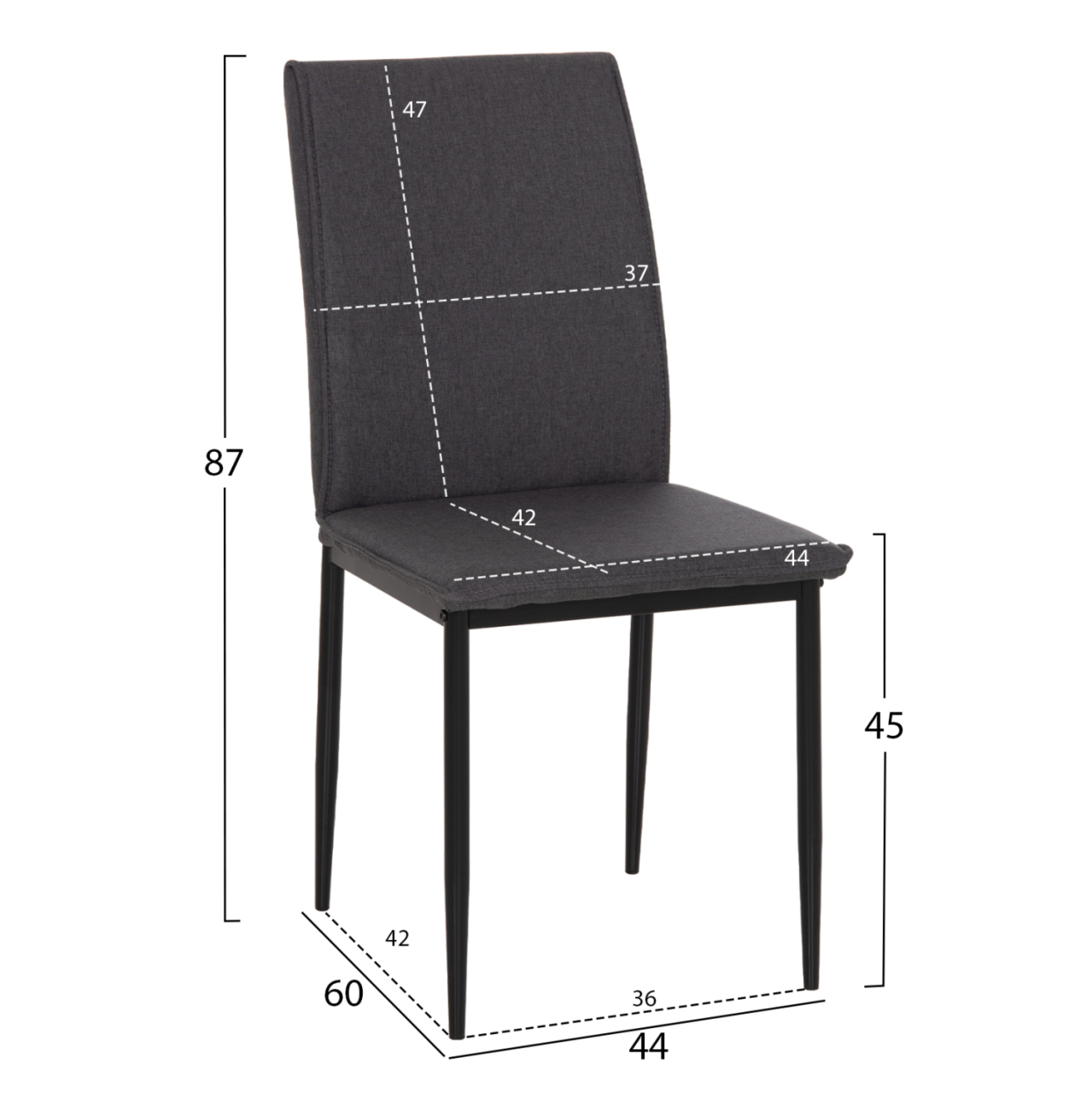 DINING CHAIR PERKY HM18347.01 GREY FABRIC-METAL LEGS IN BLACK 44x60x87H cm. [2]