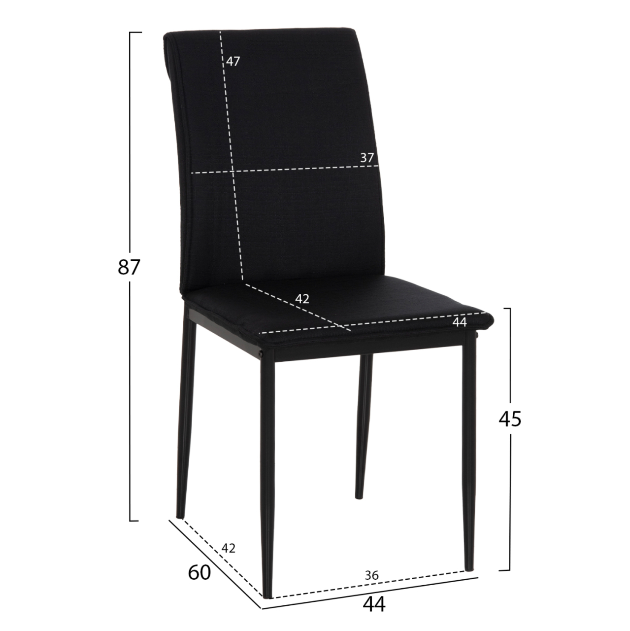DINING CHAIR PERKY HM18347.02 BLACK FABRIC and METAL LEGS 44x60x87Hcm. [2]