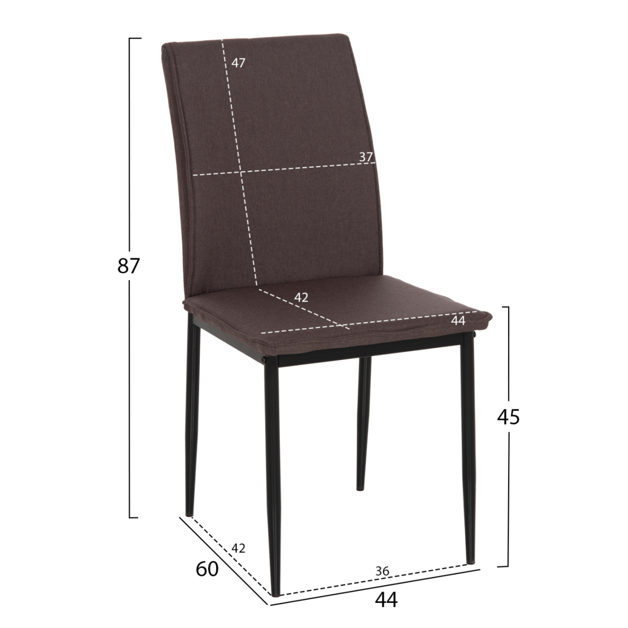DINING CHAIR PERKY HM18347.03 BROWN FABRIC-METAL LEGS IN BLACK 44x60x87Hcm. [2]