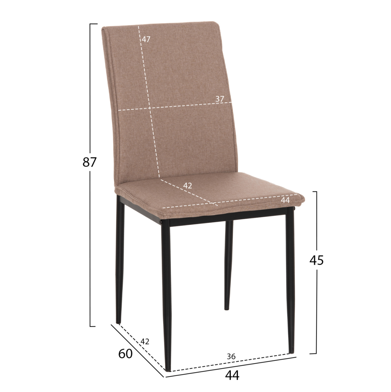 DINING CHAIR PERKY HM18347.04 BEIGE FABRIC-METAL LEGS IN BLACK 44x60x87Hcm. [2]