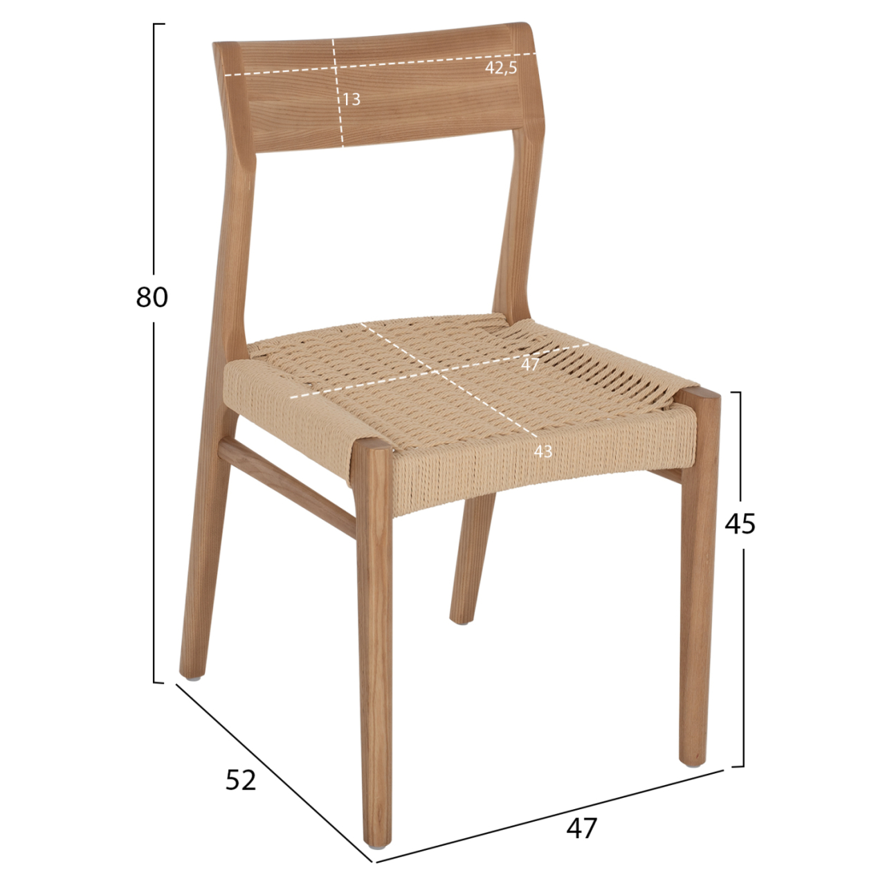 DINING CHAIR PONTUS HM9322.11 RUBBERWOOD AND ROPE SEAT-NATURAL COLOR 47X52X80Hcm. [2]