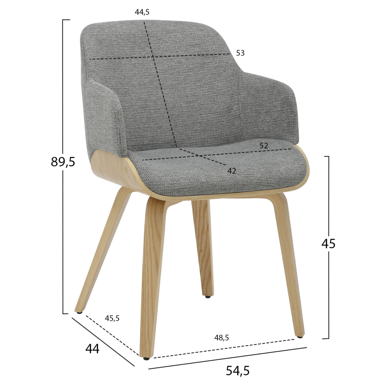 DINING CHAIR PRIETO HM9989.01 PLYWOOD FRAME IN OAK-GREY FABRIC 54,5x44x89,5Hcm. [2]