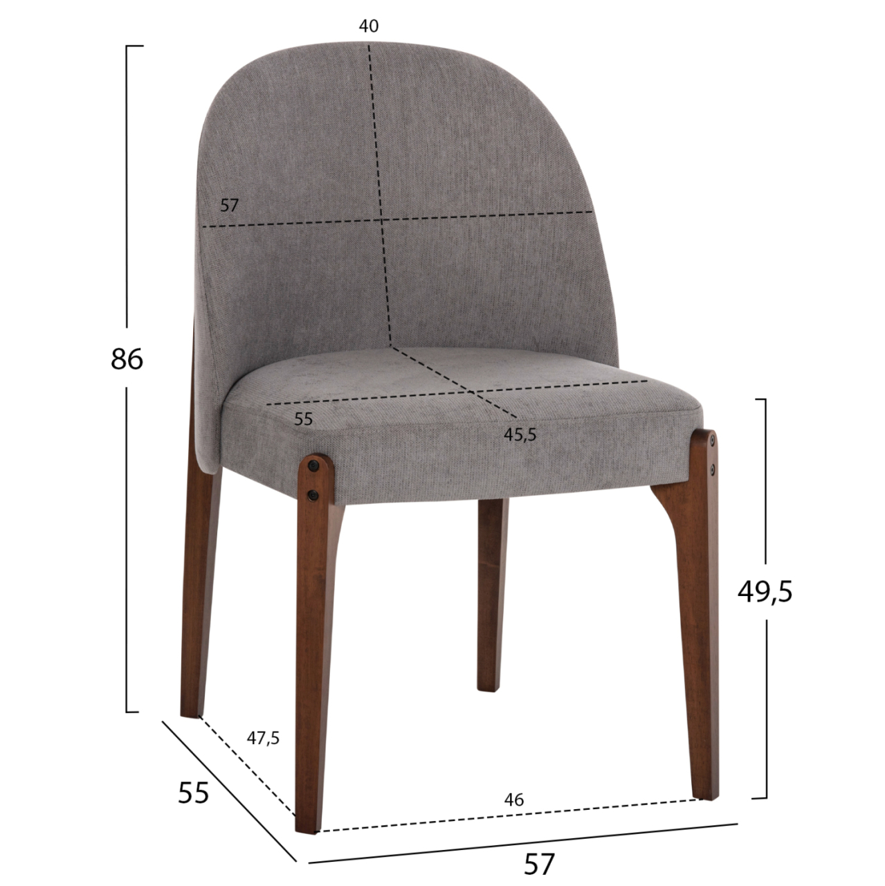 DINING CHAIR RAMMER HM9744.01 RUBBERWOOD IN WALNUT-GREY FABRIC 57x55x86Hcm. [2]