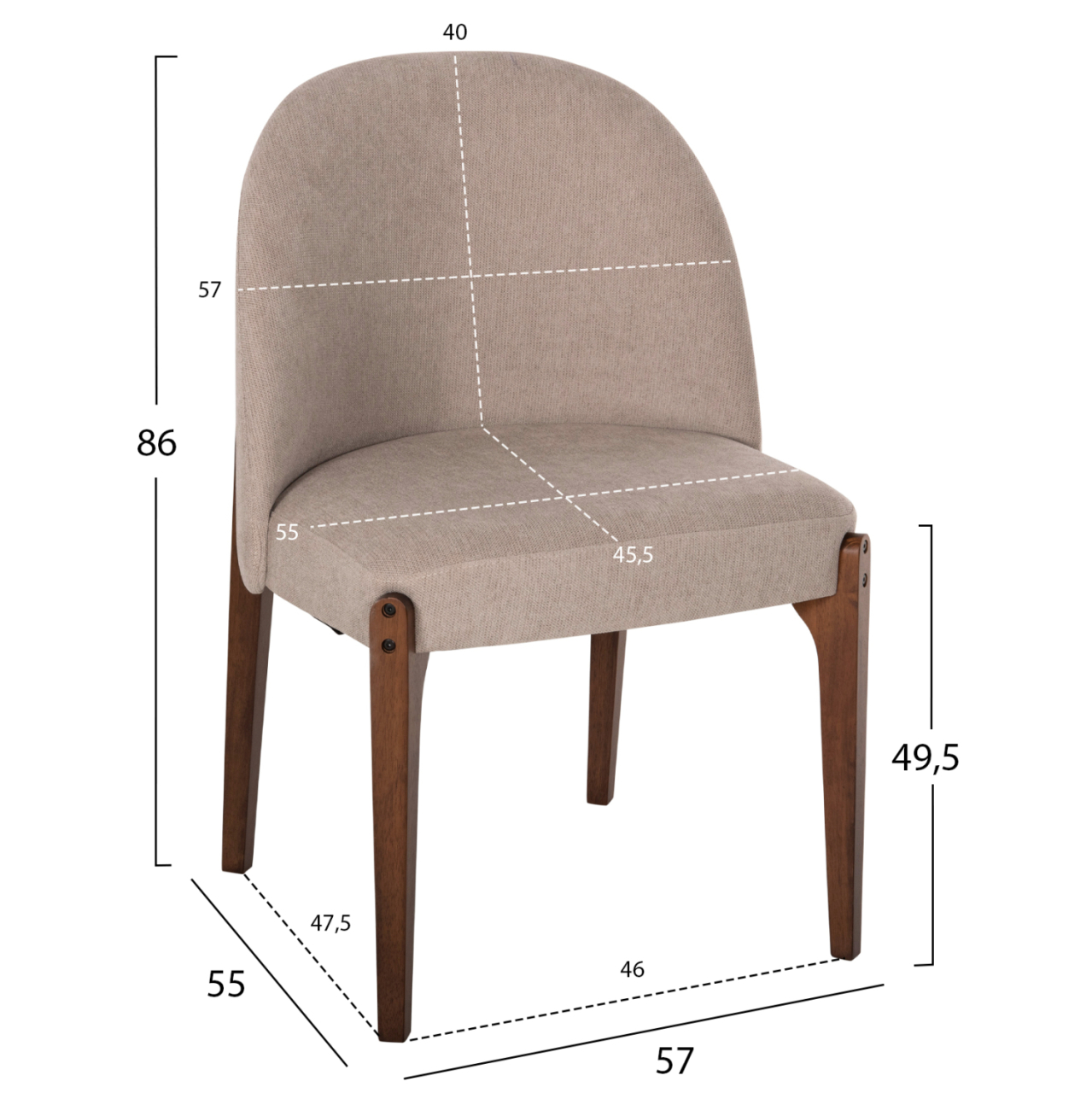 DINING CHAIR RAMMER HM9744.02 RUBBERWOOD IN WALNUT-ECRU FABRIC 57x55x86Hcm. [2]