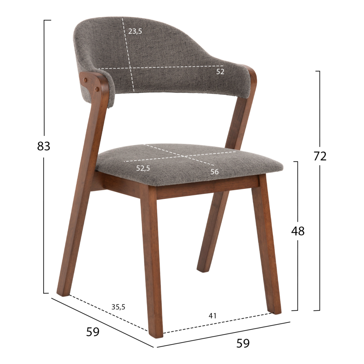 DINING CHAIR RIDER HM9734.01 RUBBERWOOD IN WALNUT COLOR-GREY FABRIC 59x59x83Hcm. [2]
