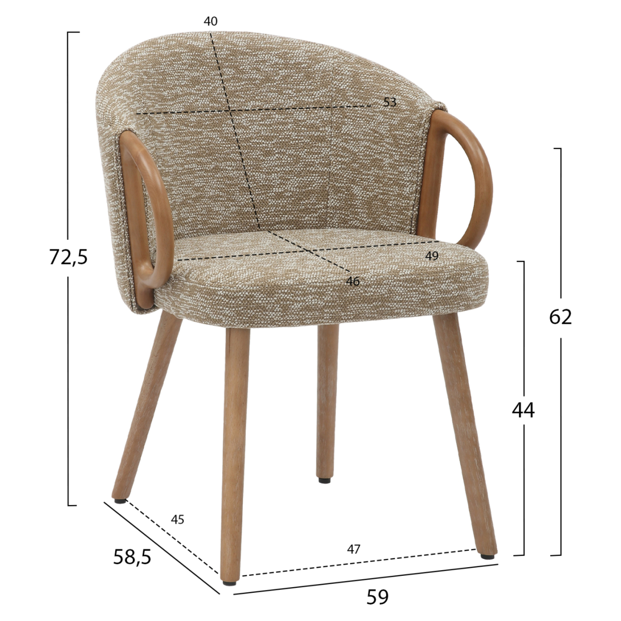 DINING CHAIR RIG HM9979.01 BEECH WOOD LEGS IN WHITEWASH-BEIGE FABRIC 59x58,5x72,5Hcm. [2]