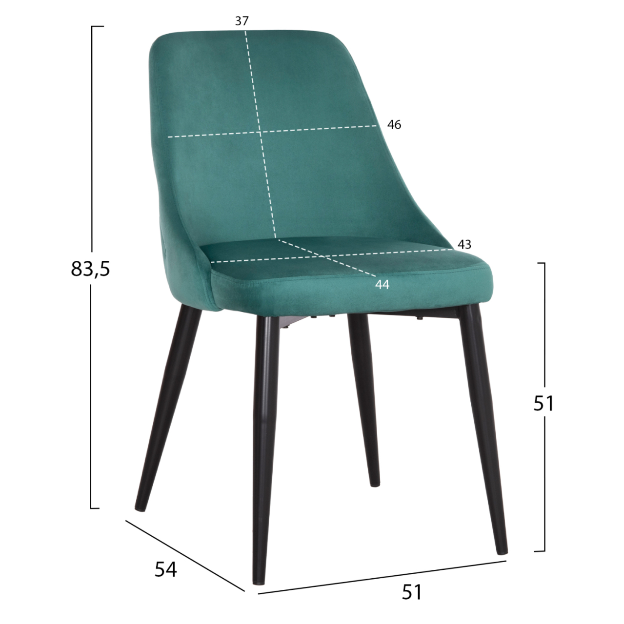 DINING CHAIR SERENITY HM8527.13 MINT VELVET-BLACK METALLIC LEGS 51x54x83,5Hcm. [2]