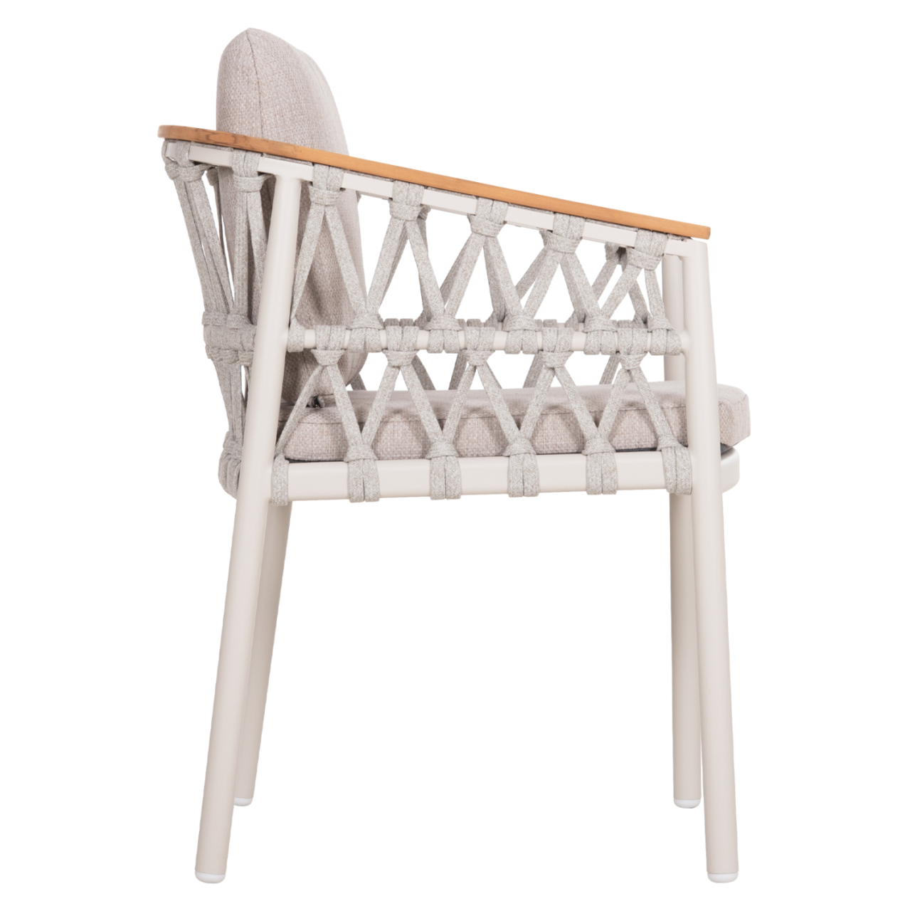 DINING CHAIR STREAM HM6427.02 CREAM WHITE ALUMINUM--BEIGE STRAP ROPE and OLEFIN FABRIC 59x63x85Hcm. [4]