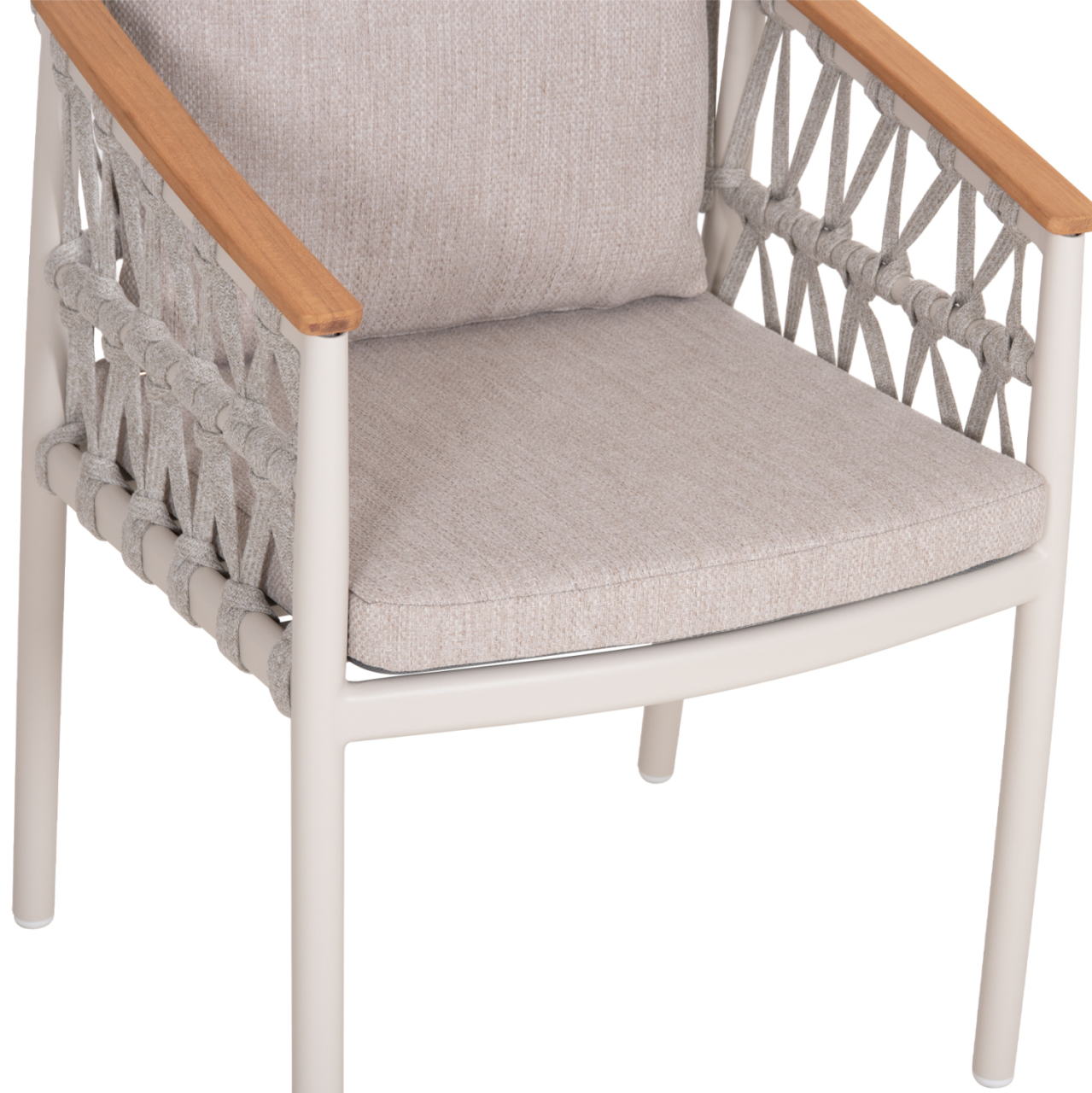 DINING CHAIR STREAM HM6427.02 CREAM WHITE ALUMINUM--BEIGE STRAP ROPE and OLEFIN FABRIC 59x63x85Hcm. [8]