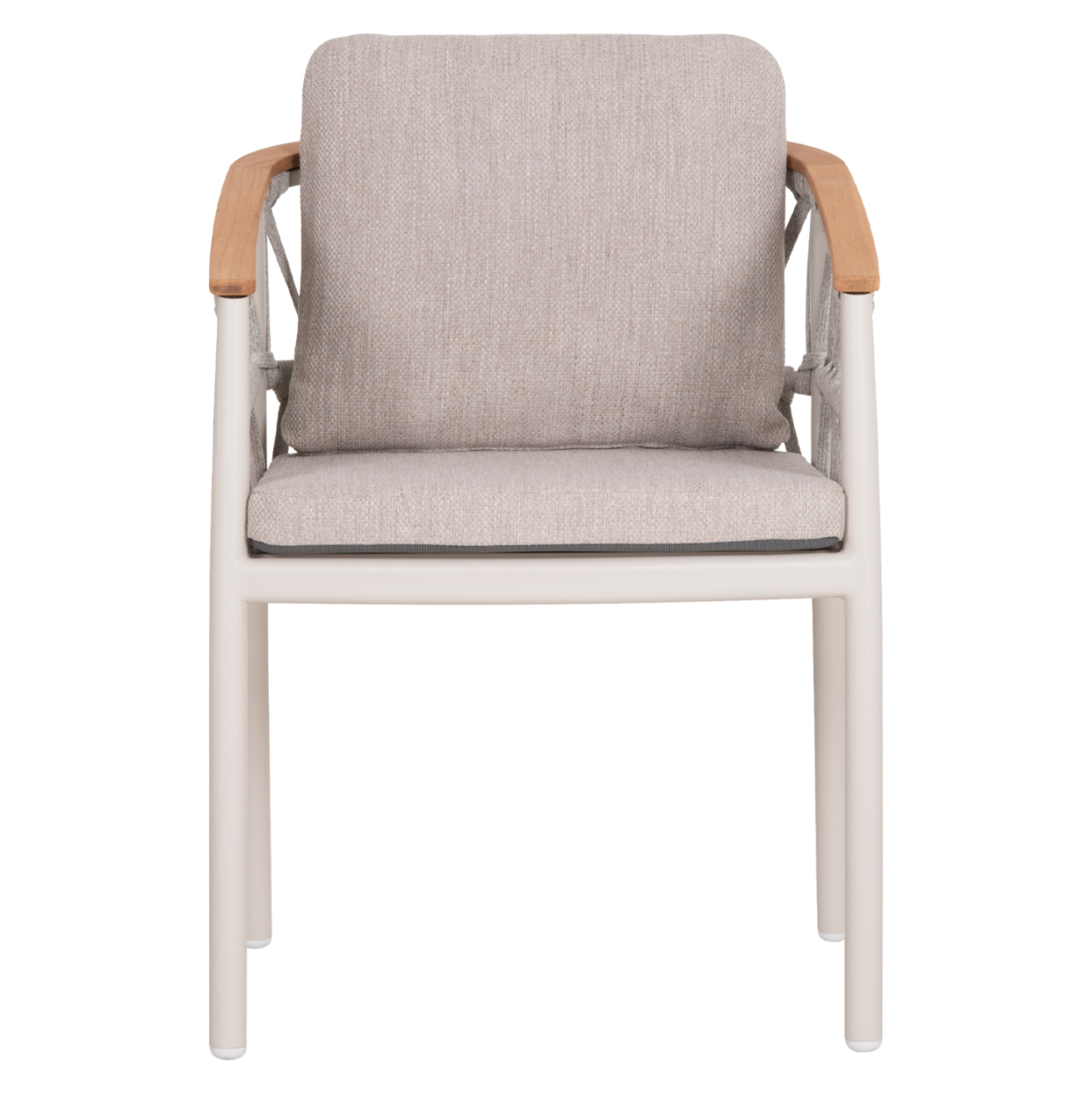 DINING CHAIR STREAM HM6427.02 CREAM WHITE ALUMINUM--BEIGE STRAP ROPE and OLEFIN FABRIC 59x63x85Hcm. [3]