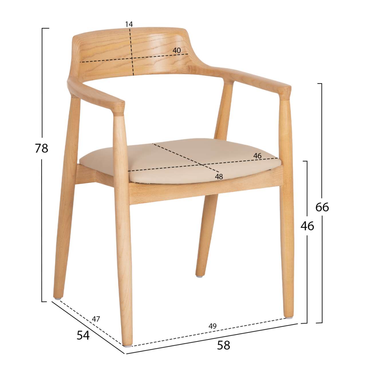 DINING CHAIR TARGA HM18336.11 RUBBERWOOD IN NATURAL (BEECH) COLOR--PU SEAT IN ECRU 58x54x78Hcm [2]