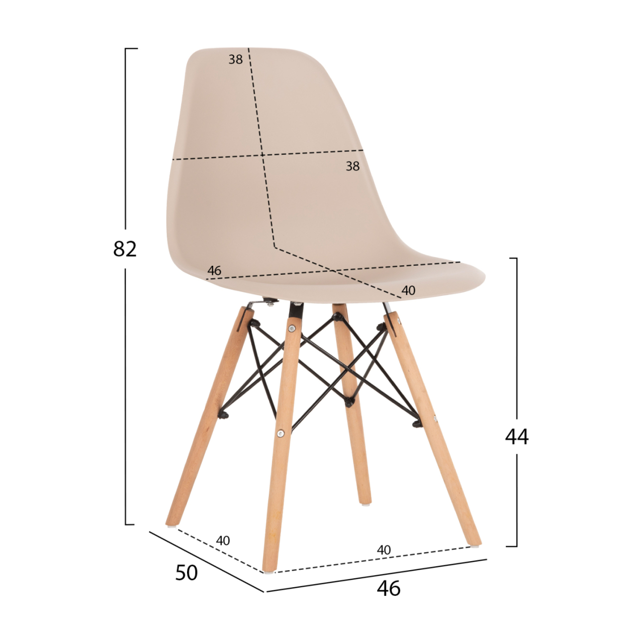 DINING CHAIR TWIST HM8460.25 WOODEN LEGS-POLYPROPYLENE SEAT IN CAPPUCCINO COLOR 46x50x82Hcm. [2]