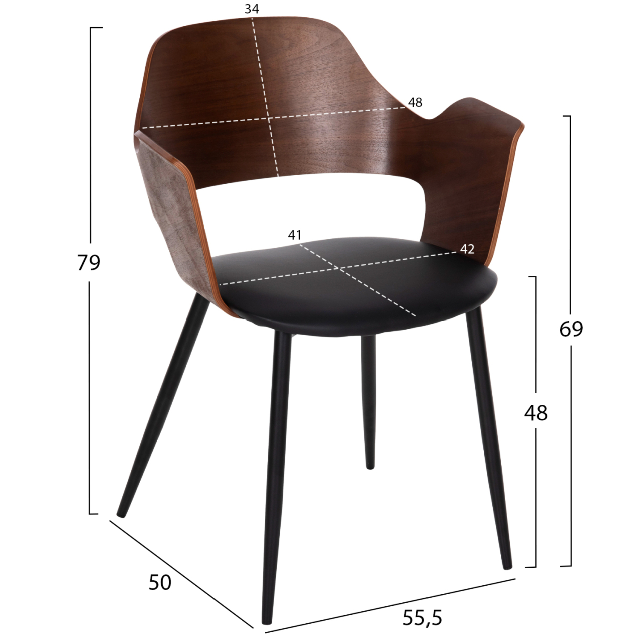 DINING CHAIR VELP HM9616.03 WOOD IN WALNUT-BLACK PU-BLACK METAL LEGS 55,5x50x79Hcm. [2]