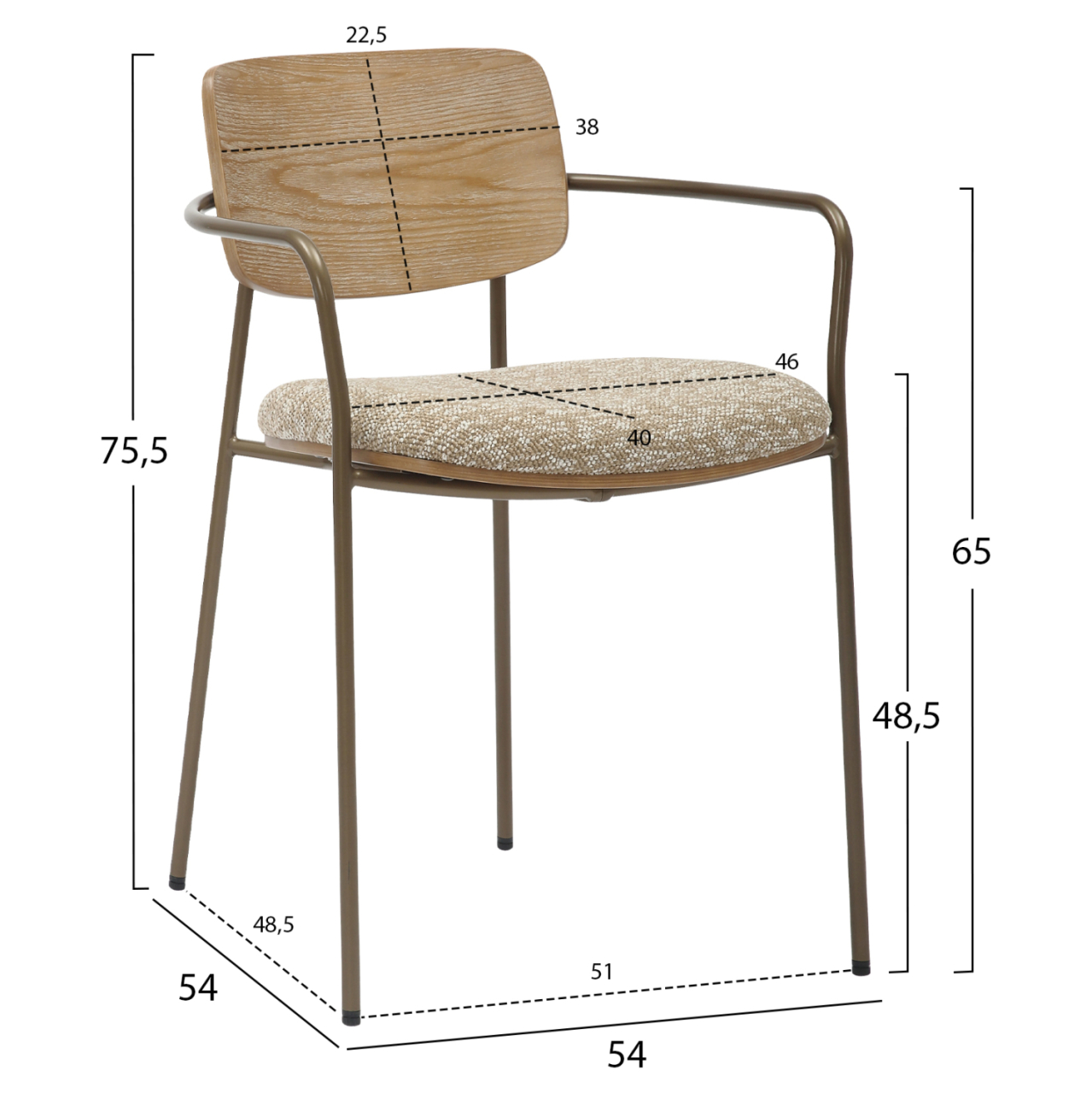 DINING CHAIR VIKKI HM9980.01 METAL IN ANTIQUE COPPER-WHITE WASH PLYWOOD-BEIGE FABRIC 54x54x75,5Hcm. [2]