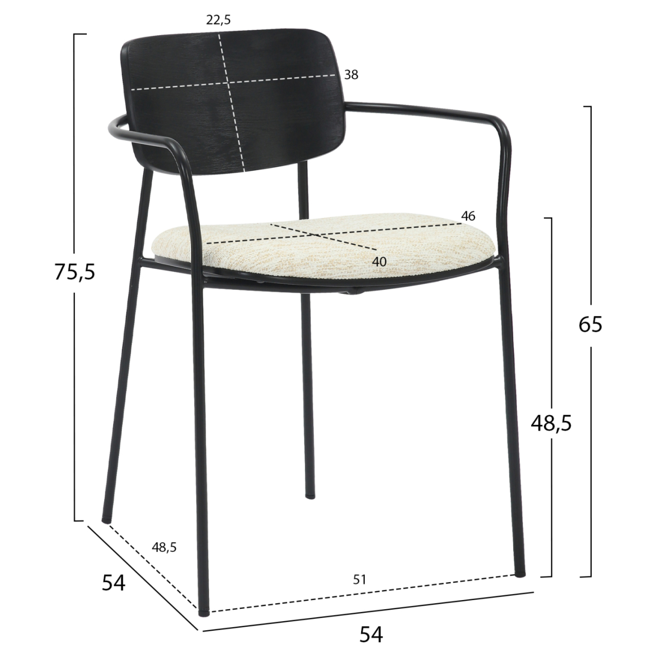 DINING CHAIR VIKKI HM9980.02 METAL and PLYWOOD IN BLACK-ECRU FABRIC 54x54x75,5Hcm. [2]