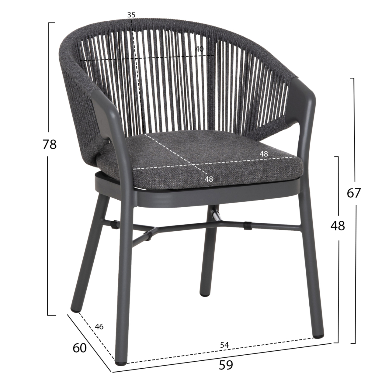 DINING CHAIR XANTION ΗΜ6472.01 GREY ALUMINUM-ROPE-OLEFIN CUSHION 59x60x78Hcm. [2]