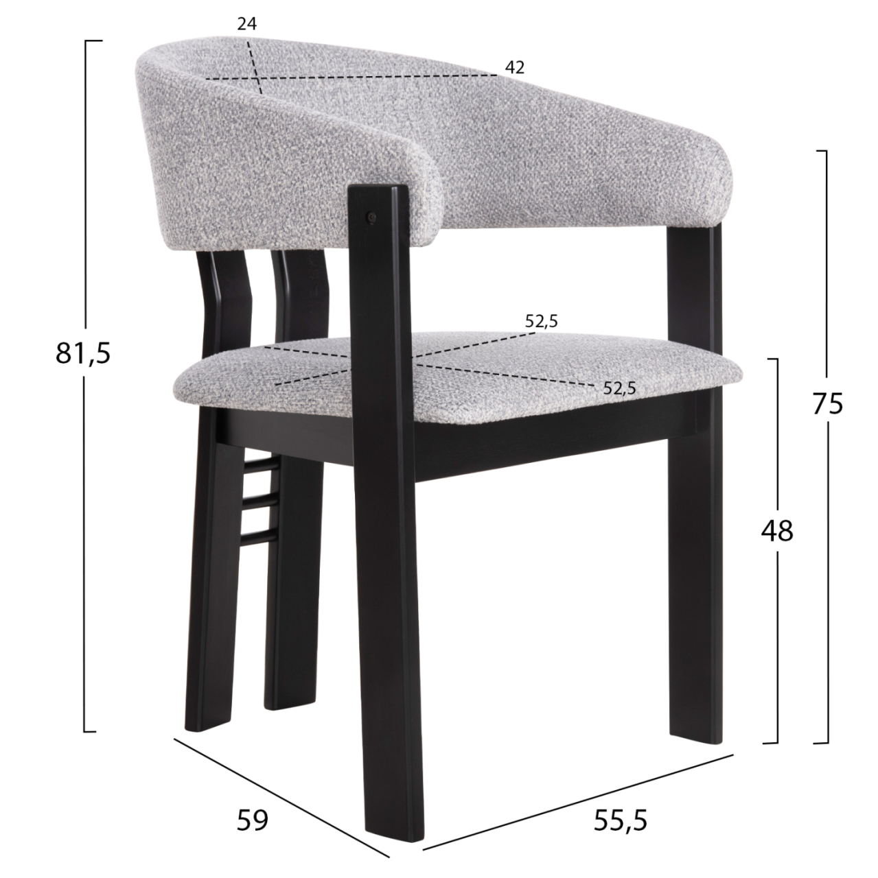 DINING CHAIR ZARRA HM9970.02 RUBBERWOOD IN BLACK-LIGHT GREY FABRIC 55,5x59x81,5Hcm. [2]