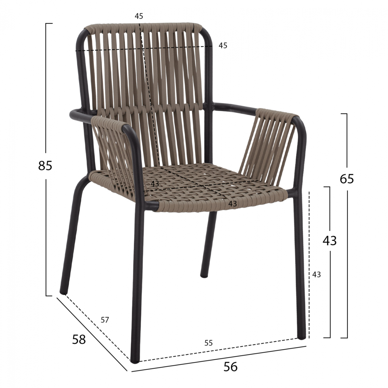 DINING SET 3PCS ALUMINUM TABLE 80X80 and COAL ARMCHAIRS HM11439 [3]