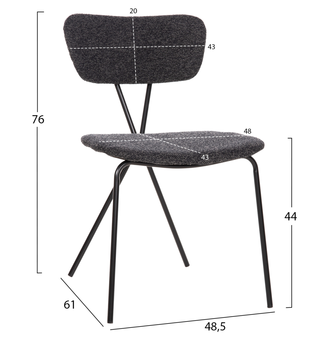 DINING SET 5PCS BROLIN HM21200 MDF TOP and METAL IN BLACK--DARK GREY FABRIC [3]