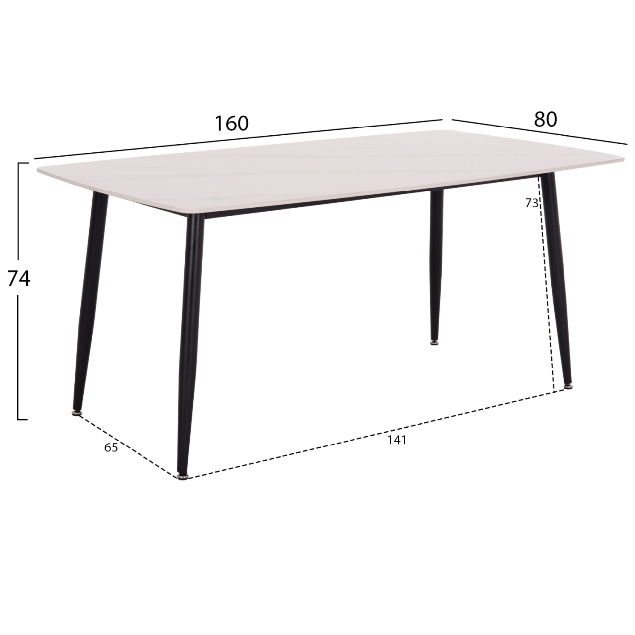 DINING SET 5PCS CORNEL HM10954.02 WHITE MARBLE TOP--BEIGE FABRIC [2]