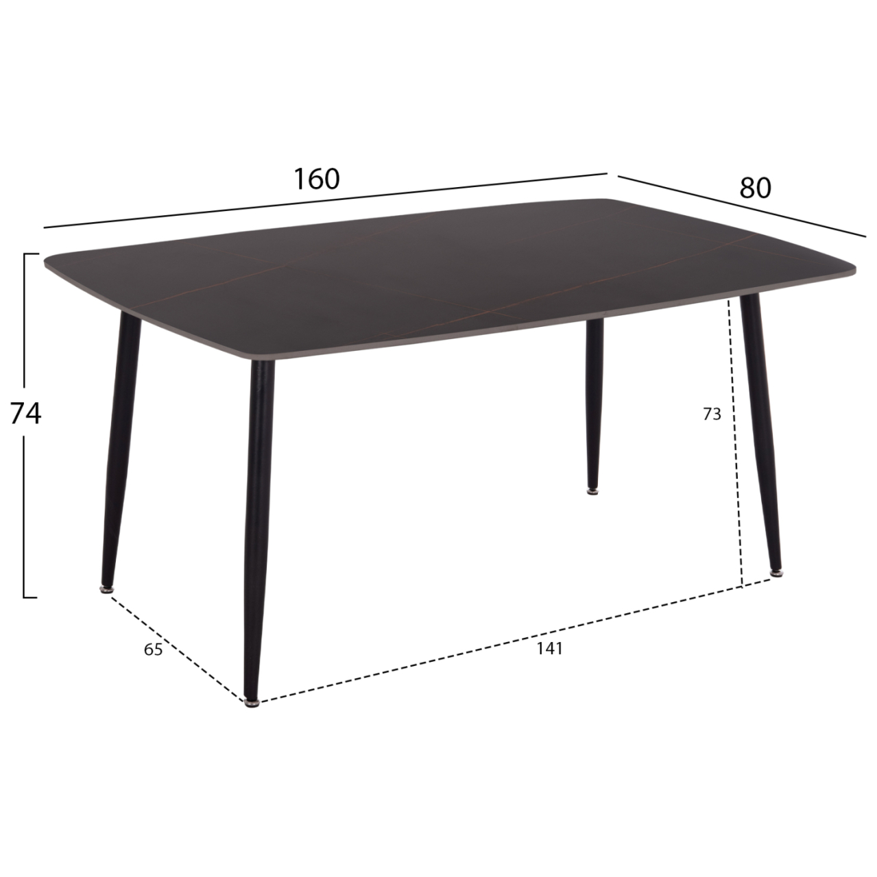 DINING SET 5PCS DETTON HM10940.01 CERAMIC TOP--FABRIC IN GREY and BLACK METAL LEGS [2]