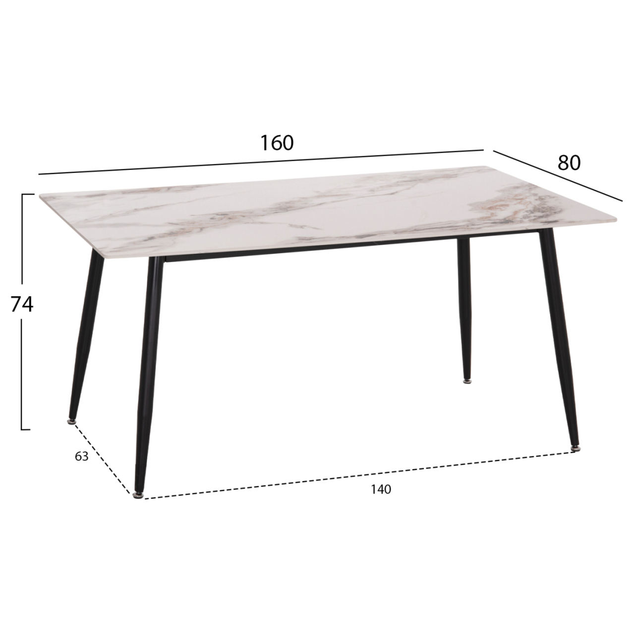 DINING SET 5PCS DETTON HM10951.02 CERAMIC TOP--FABRIC IN BEIGE/BROWN and BLACK METAL LEGS [2]