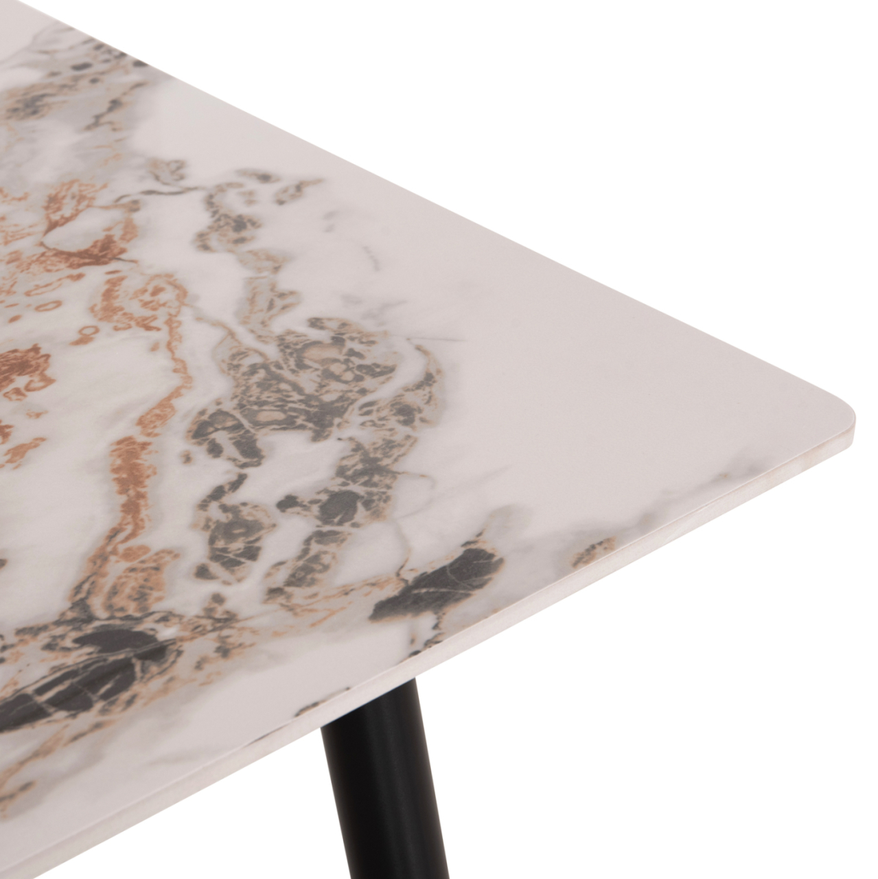 DINING SET 5PCS GAFF HM10953.03 CERAMIC TOP--FABRIC IN TAUPE and BLACK METAL LEGS [7]