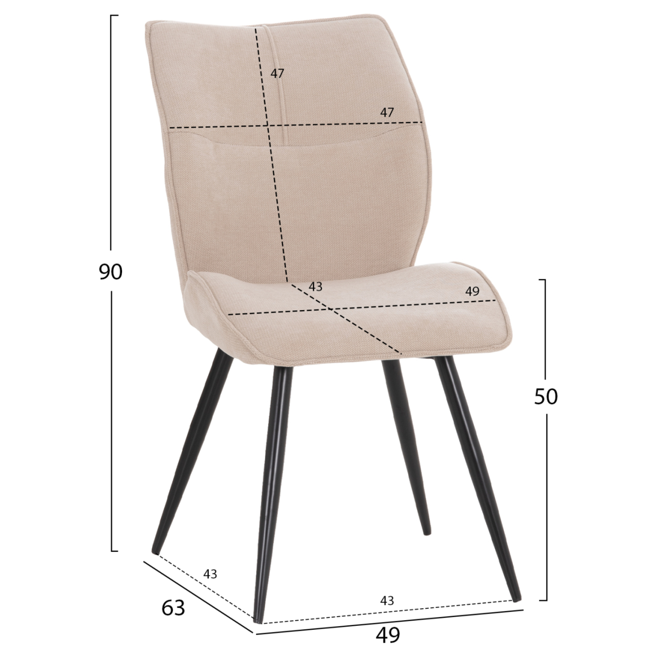 DINING SET 5PCS GAFF HM10955.02 CERAMIC TOP--FABRIC IN BEIGE and BLACK METAL LEGS [3]