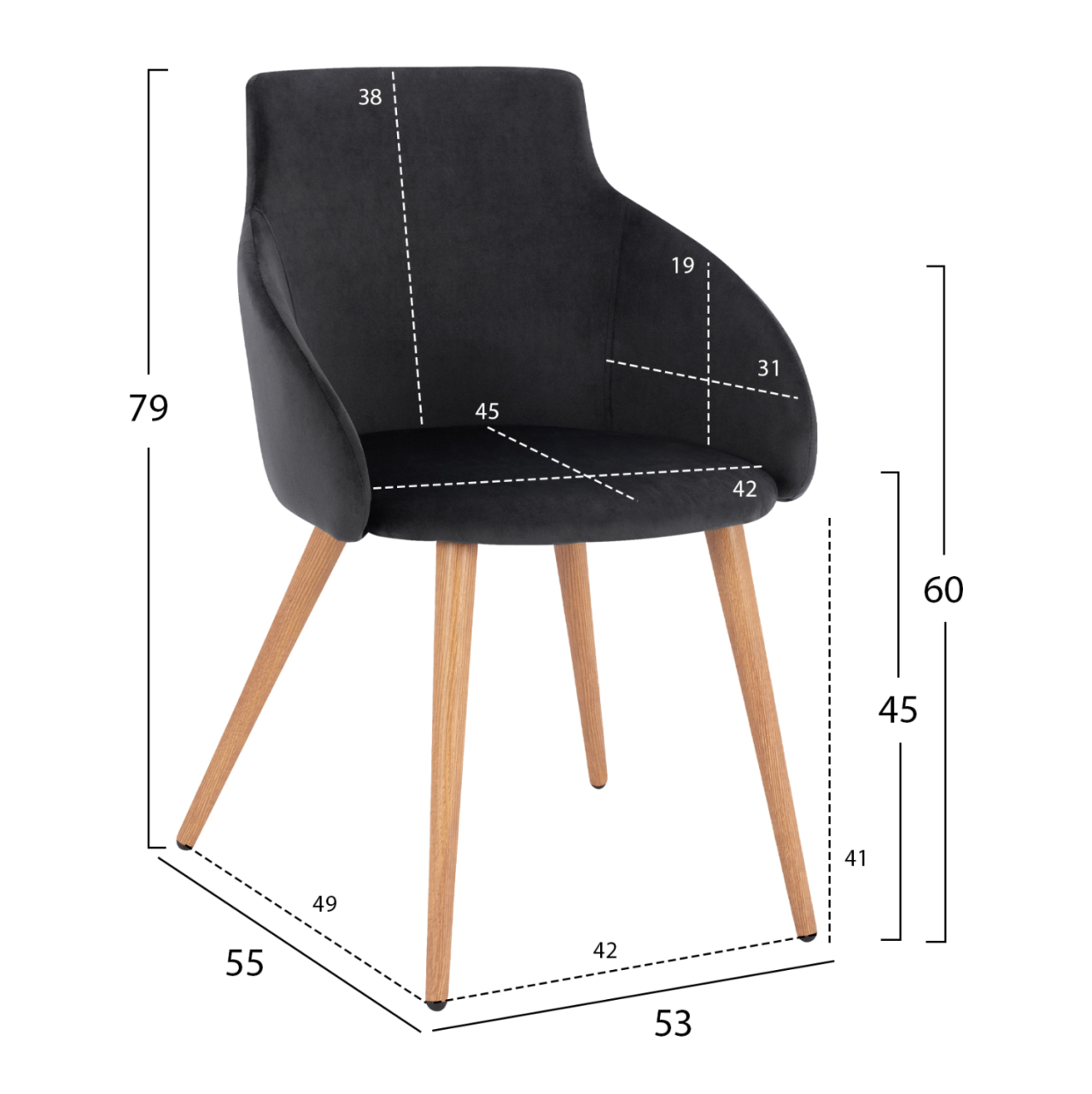 DINING SET 5PCS KELVIN HM10886.05 MELAMINE IN SONAMA OAK--BLACK VELVET [3]