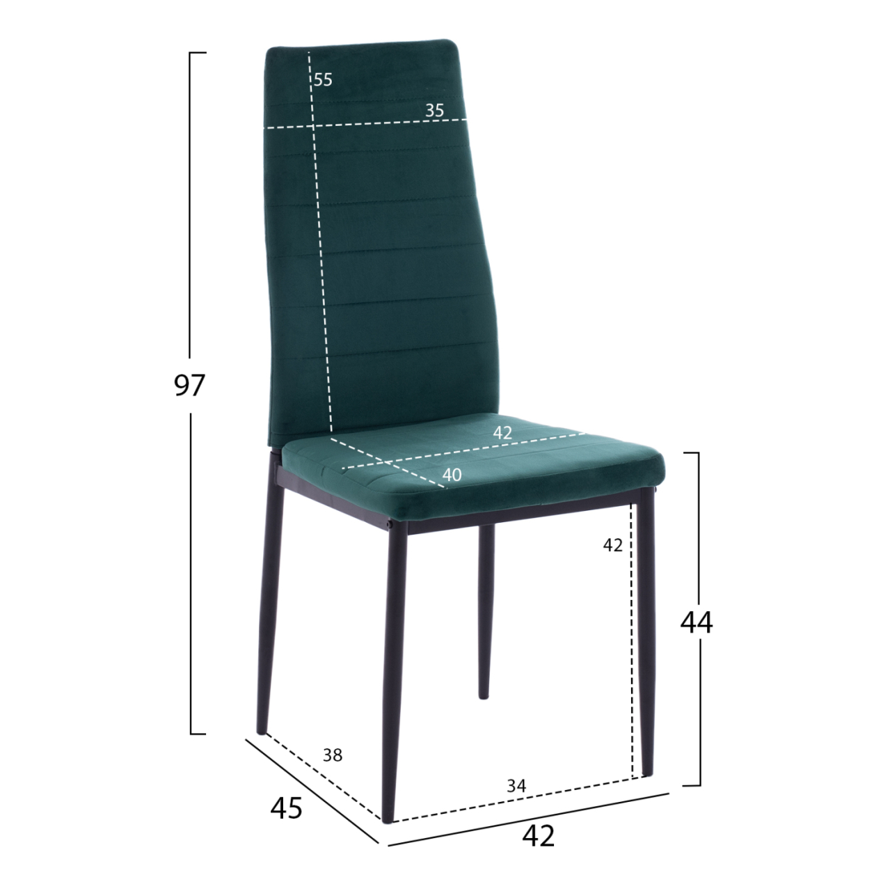 DINING SET 5PCS LADY HM21199.03 GLASS TOP--METAL IN BLACK and VELVET IN CYPRESS GREEN [3]