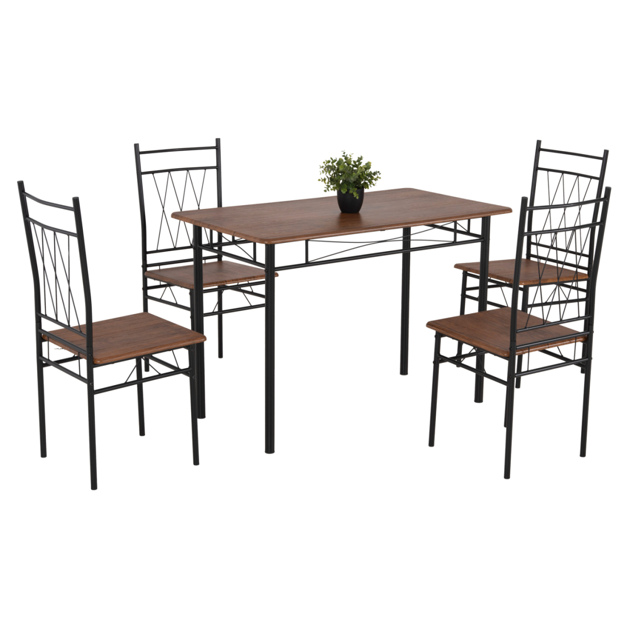 DINING SET 5PCS PRAIORY HM18005.01 BLACK MAT METAL-MDF IN WALNUT COLOR 110x60x74Hcm. [1]