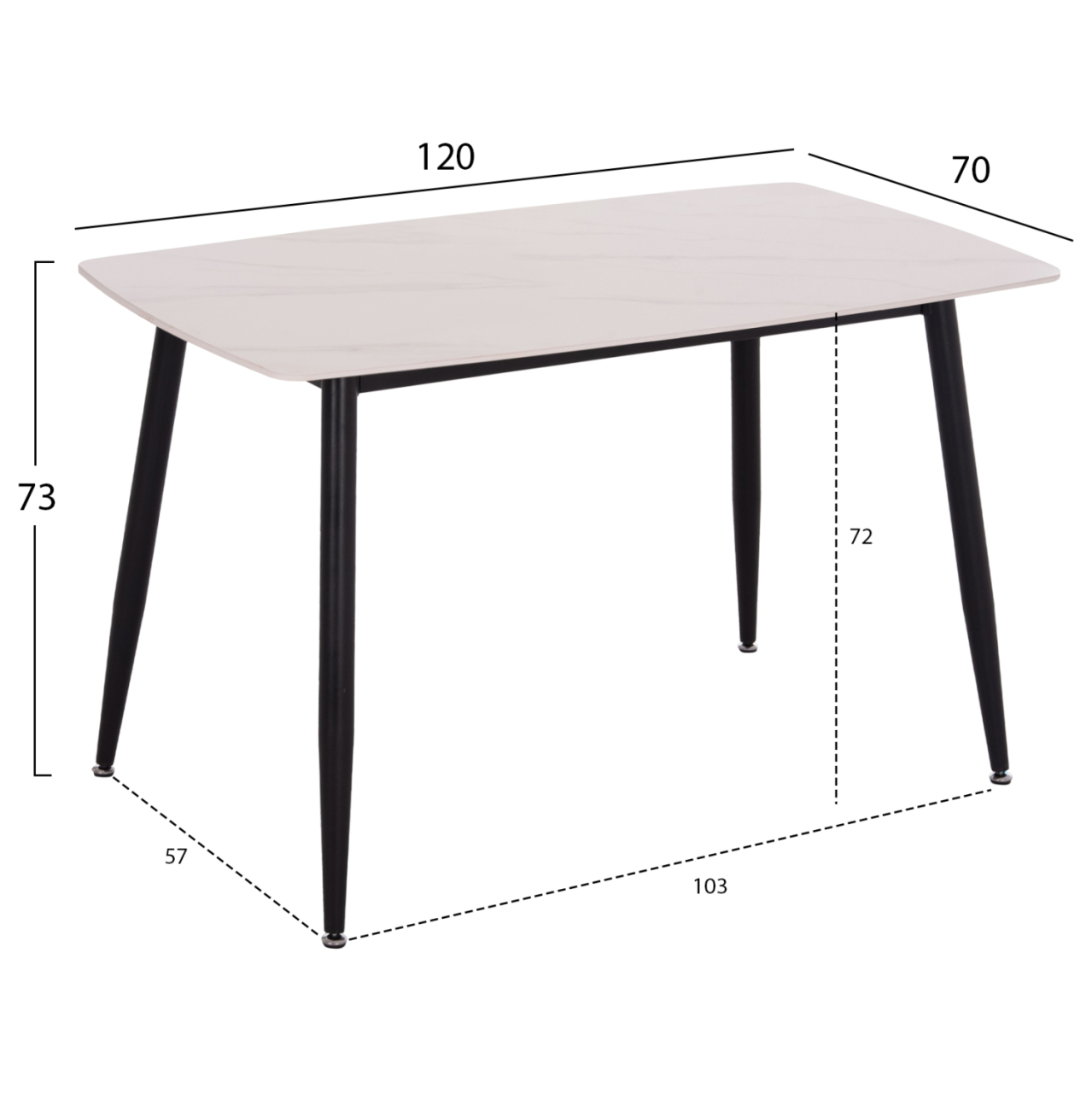 DINING SET 5PCS RAVEN HM21068.01 CERAMIC TOP WHITE MARBLE--BEIGE FABRIC [2]