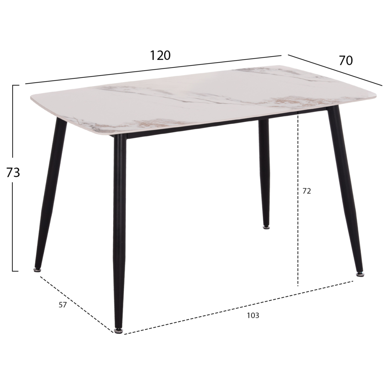 DINING SET 5PCS RAVEN HM21266.02 CERAMIC TOP CALACATTA MARBLE LOOK--PU IN CREAM WHITE [2]