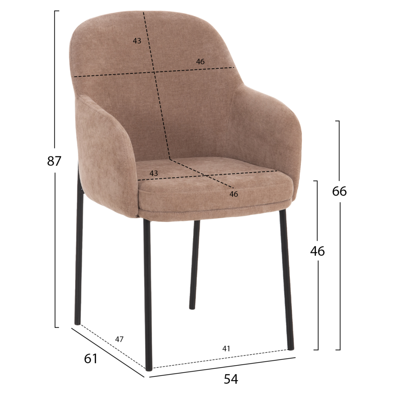 DINING SET 5PCS SKY HM10945.03 CERAMIC TOP--FABRIC IN TAUPE and BLACK METAL LEGS [3]