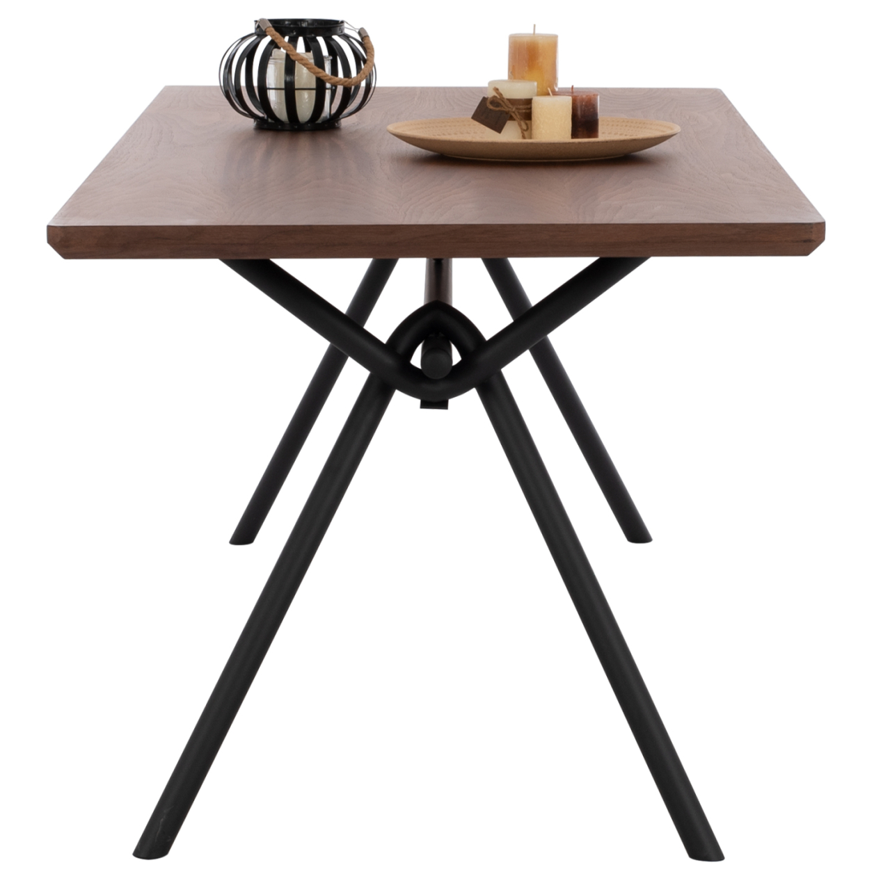 DINING SET 7PCS MANDY HM10957.03 MDF TOP--FABRIC IN TAUPE and BLACK METAL LEGS [7]