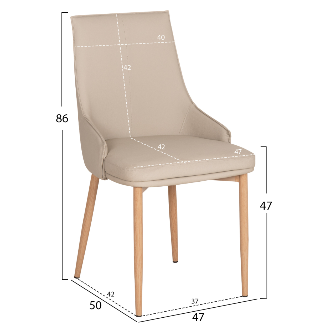 DINING SET 7PCS NORDU HM21359 CERAMIC TOP/MDF LEGS--PU IN CREAM/METAL LEGS [2]