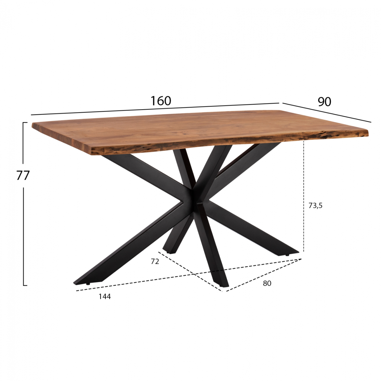 Dining Table 160x90x77 Montana Superior 3.5 thickness Solid Acacia HM8481.11 [2]