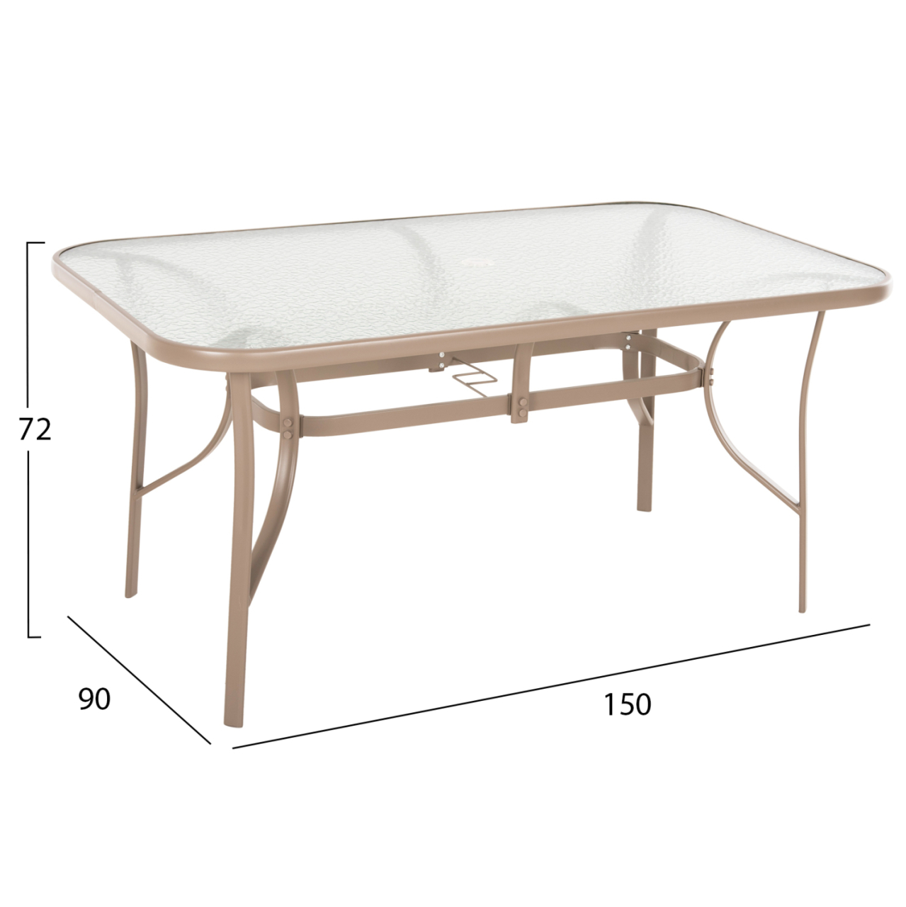 DINING TABLE BRUNO HM5145.14 METAL IN CHAMPAGNE COLOR-TEMPERED GLASS and UMBRELLA HOLE 150X90Χ72Hcm. [2]