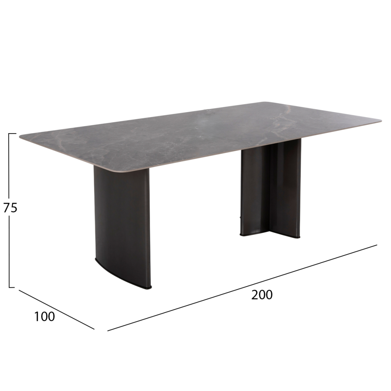 DINING TABLE HEFF HM9766.01 CERAMIC 12mmTOP IN BLACK MARBLE-MDF FRAME-FBLACK METAL LEGS 200x100x76Hcm. [2]
