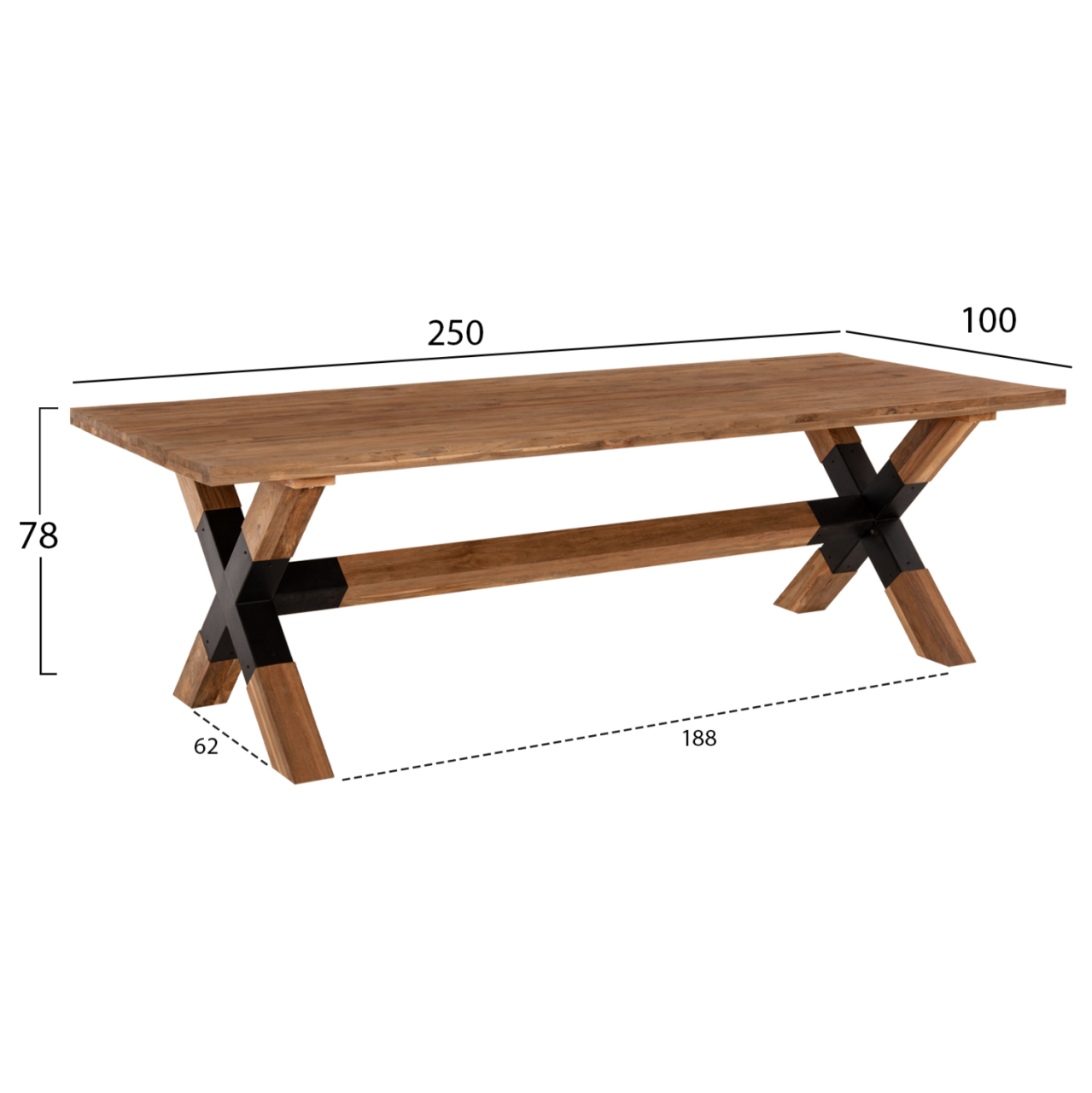 DINING TABLE KATTE HM9557 SOLID RECYCLED TEAK WOOD-LEGS WITH METAL 250x100x78Hcm. [2]