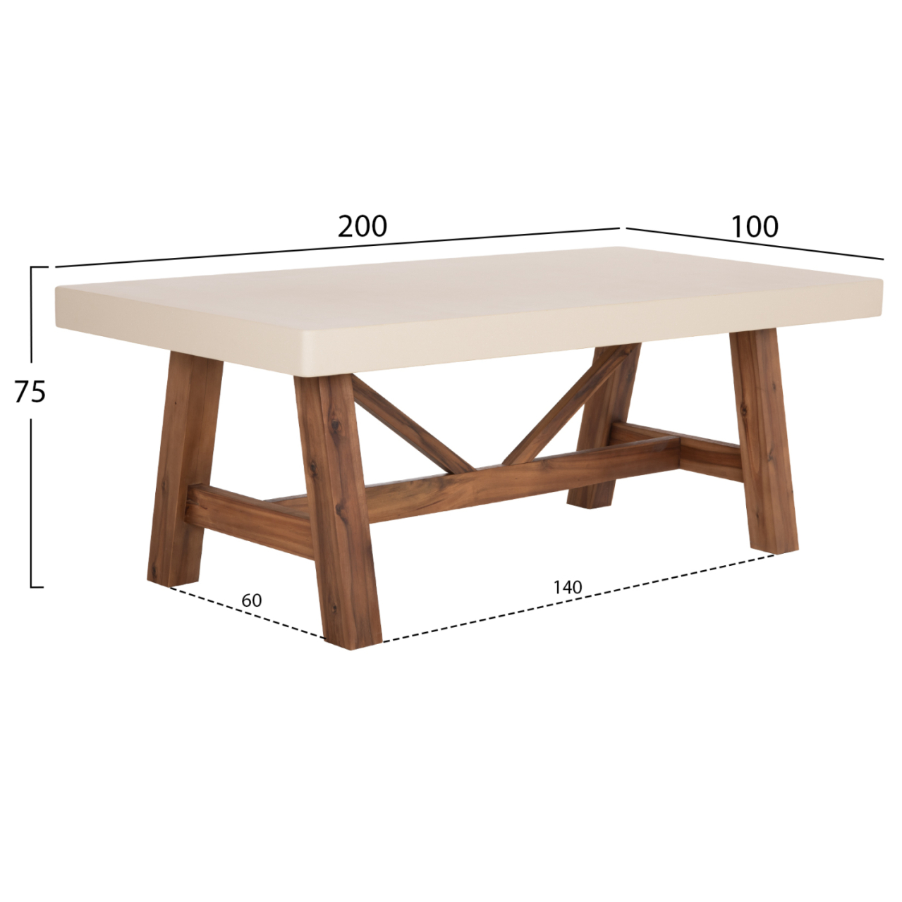 DINING TABLE MAEVE HM6575.02 BEIGE FIBER CEMENT TOP--ACACIA WOOD LEGS 200x100x75Hcm [2]