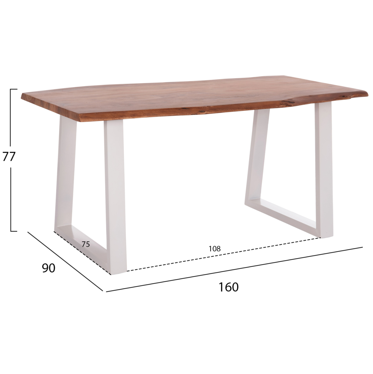DINING TABLE MONTANA HM8336.12 ACACIA WOOD-4cm TOP THICKNESS--WHITE LEGS 160x90x77Hcm. [2]