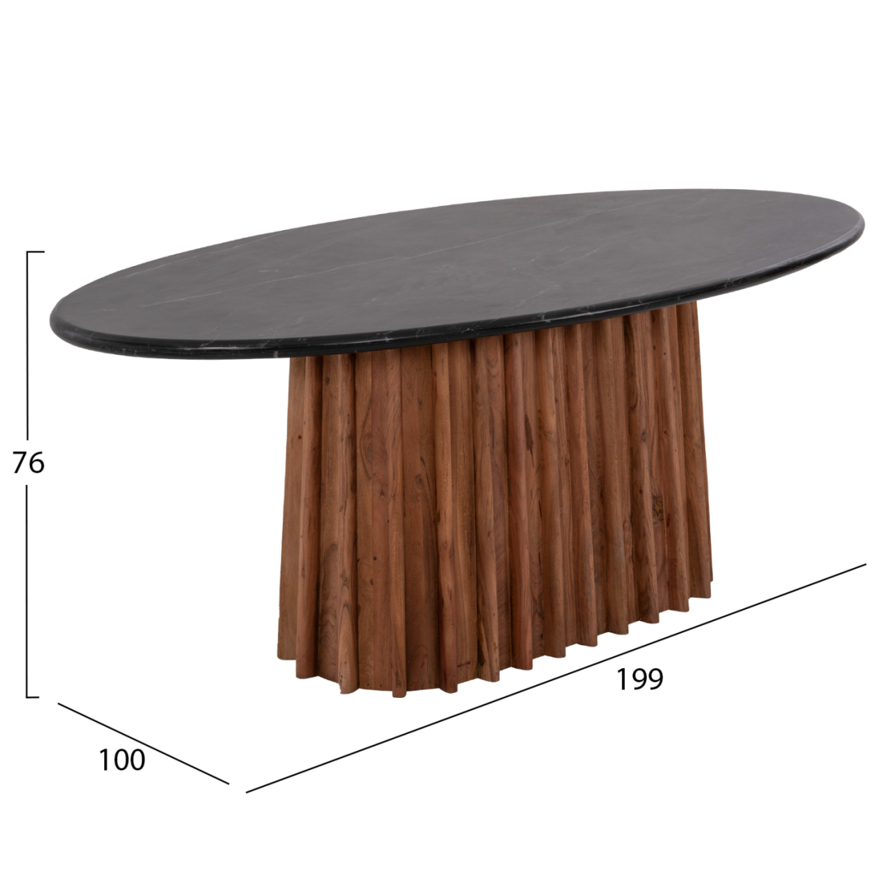 DINING TABLE OVAL DRAXX HM9689 SOLID ACACIA WOOD-BLACK MARBLE TOP 200x100x76Hcm. [2]