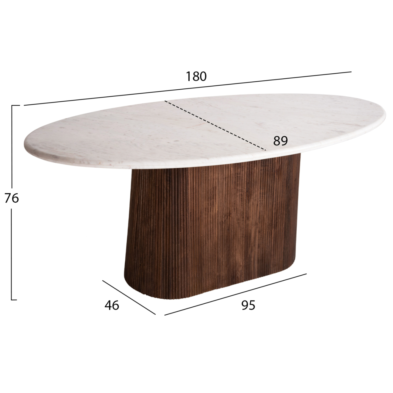 DINING TABLE OVAL PURGER HM9715 SOLID MANGO WOOD-WHITE MARBLE 180x89x76Hcm. [2]