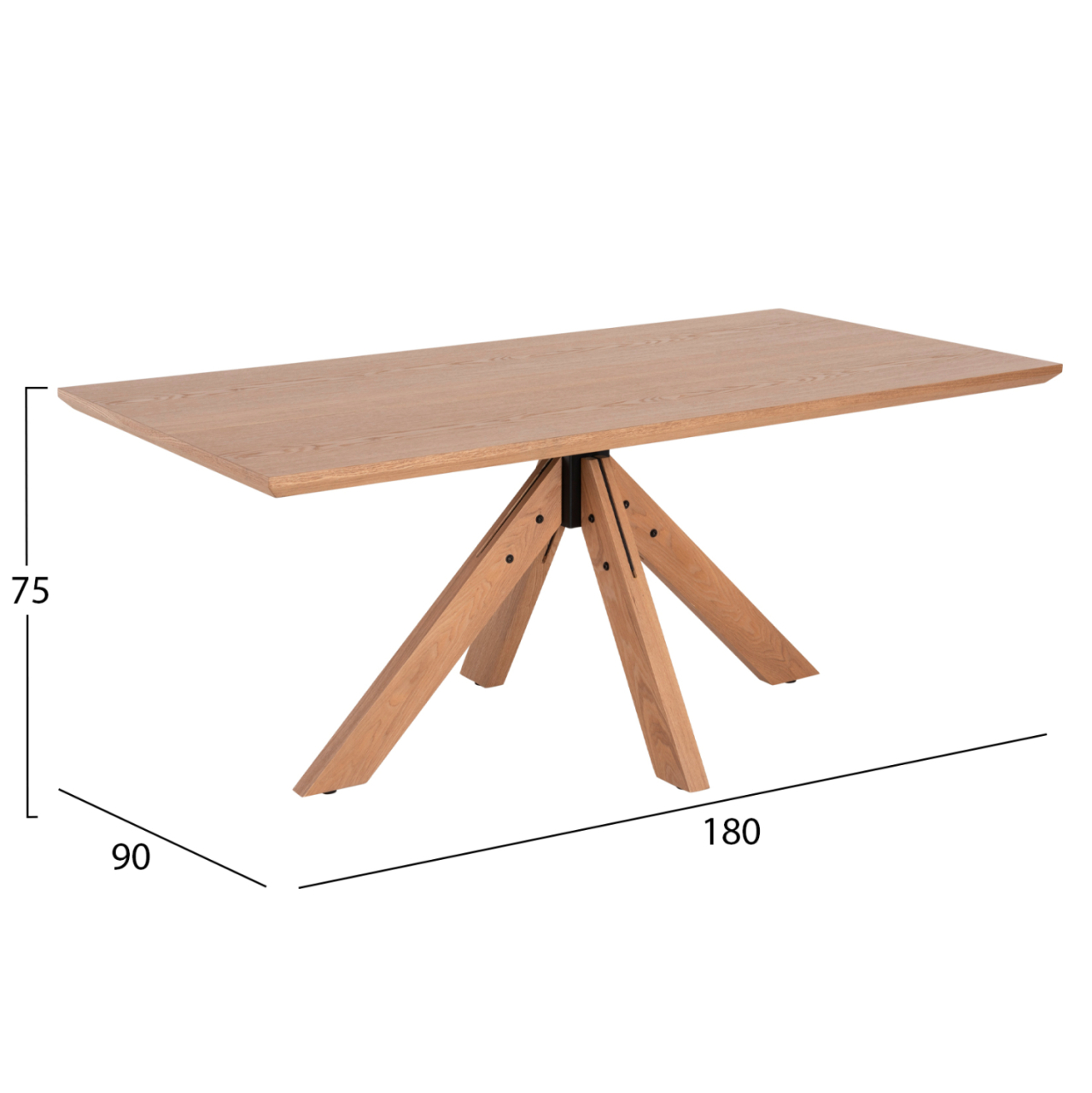 DINING TABLE PAOLO HM9853 MDF WITH MANCHURIAN WOOD VENEER-SOLID RUBBERWOOD LEGS-OAK COLOR 180x90x75Hcm. [2]