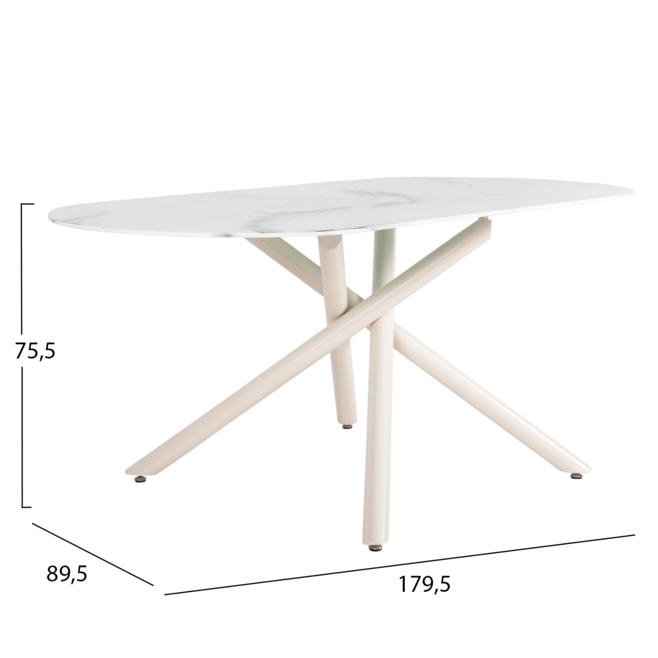 DINING TABLE PRENTIS HM9770.01 CERAMIC 12mm TOP IN WHITE MARBLE-WHITE METAL LEGS 180x90x76Hcm. [2]